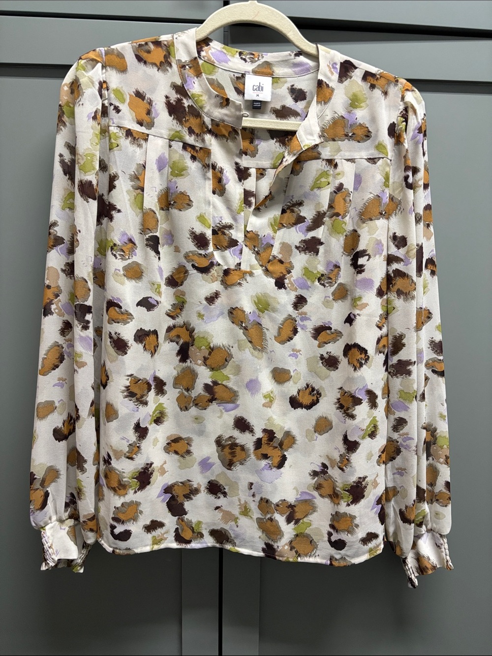 CAbi Cream Long-Sleeve Blouse with Mustard, Brown & Lilac Spot Print